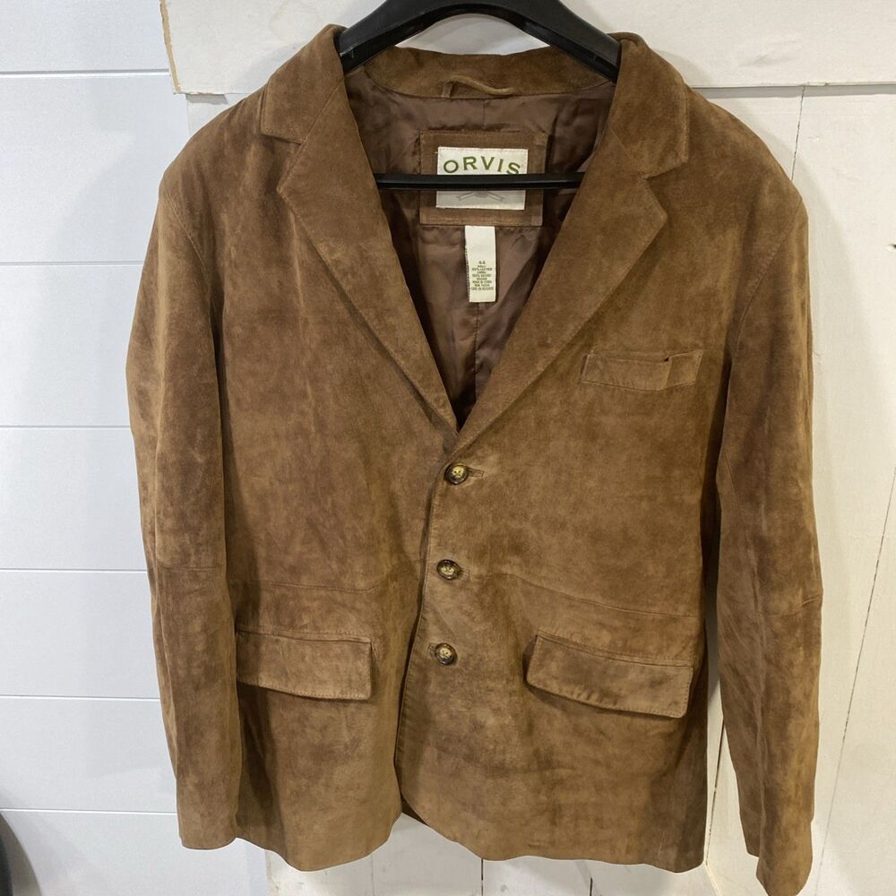 Vintage Orvis Presidential Suede 100% Leather Blazer Size 44 Brown Lined